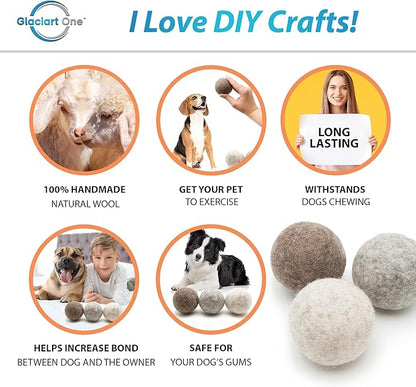 Glaciart One Felt Wool Balls for Dogs (3 Pcs)| Durable Dog Chew Toy, Puppy Chew Toys for Teething & Dog Teeth Cleaning | Pet Toys Fetch Games & for Anxiety/Boredom | Great for Small or Medium