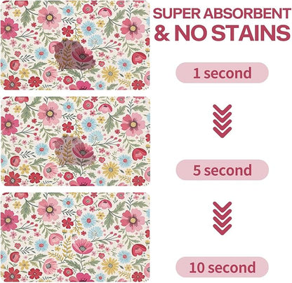 Pet Dog Cat Food Mat, Absorbent Quick Dry Dog Bowl Mats for Food and Water, Non Slip Boho Floral Dogs Cat Placemats Feeding Mat for Floors Indoor Puppy Pet Accessories Supplies 12 * 20 inch