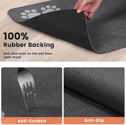 Pet Feeding Mat-Absorbent Pet Placemat for Food and Water Bowl, Dog Food Mat with Waterproof Rubber Backing, No Stains Quick Dry Water Dispenser Mat for Dog and Cat, Dark Gray-17"x27"