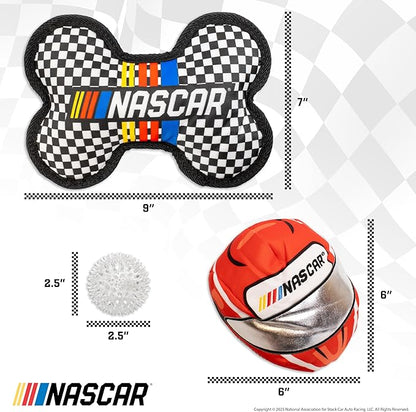 design LAB, Inc. NASCAR Official Merchandise | NASCAR Toy Bundle with Ballistic Race Car Helmet & Bone | Dog Chew Toys Value Gift Pack