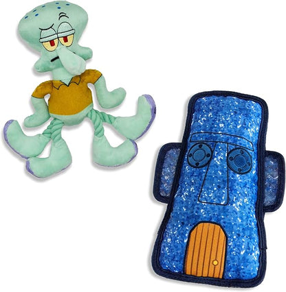design LAB, Inc. Spongebob Squarepants Official Merchandise | Squeaky Plush Dog Toys | 2-Pack Squidward & Tiki Dog Toys with Squeaker & Rope | Play, Squeak, and Tug