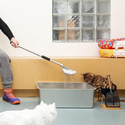 Yangbaga Metal Cat Litter Scoop with Deep Shovel&Long Handle,Detachable Stainless Steel Non-Stick Sifter with Foam Padded Grip, No Bending Back Heavy Duty Cat Litter Scooper