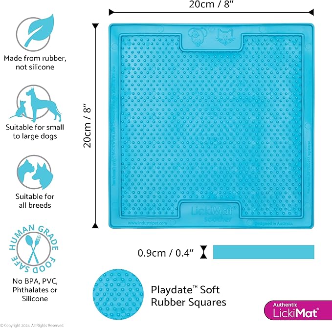LickiMat Classic Soother Slow Feeder for Dogs Lick Mat Boredom Anxiety Reducer Perfect for Food Treats Yogurt Liquid Food Peanut Butter Fun Alternative to a Slow Feed Dog Bowl, Turquoise
