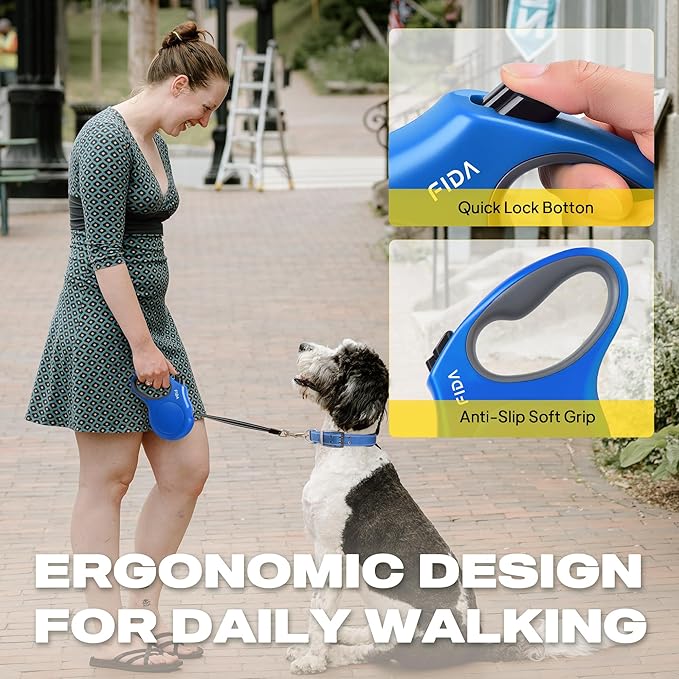 Fida Retractable Dog Leash, 16 ft Dog Walking Leash for Medium Dogs up to 44lbs, Tangle Free, Blue