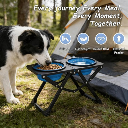 Adjustable Height Foldable Elevated Dog Bowls with 2 Stainless Steel Bowls, Non-Slip Raised Pet Feeding Station for Medium & Large Dogs