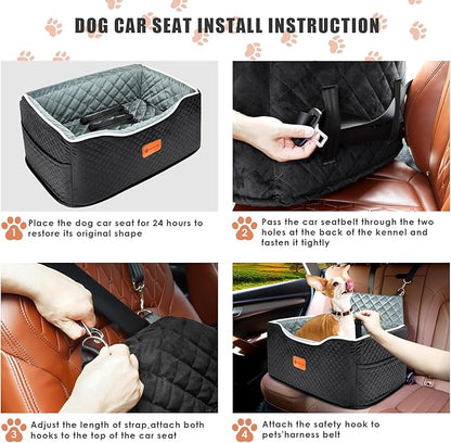 AlfaTok Memory Foam Booster Dog Car Seat for Medium Dogs (Under 45LBS): Elevated, Detachable Washable, Anti-Slip, for Car Back Seat, Travel Pet Bed with Seat Belt