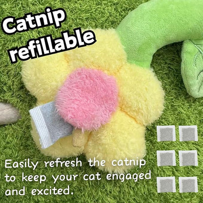3 PCS Catnip Toys, Includes 6-Pack Catnip Pouches, Catnip Refillable Interactive Cat Toy with Crinkle Sound, Bunny Easter Kicker Toy for Indoor Cats, Chew, Food Puzzle for Kitten Enrichment