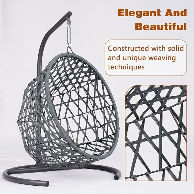 Cat Egg Chair with Stand & Cushion, Cat Swing Bed with Rattan Wicker Appearance, Hanging Chair for Indoor Cats Pet Kitten Puppy Small Dogs (Grey, 19.30 Inch)