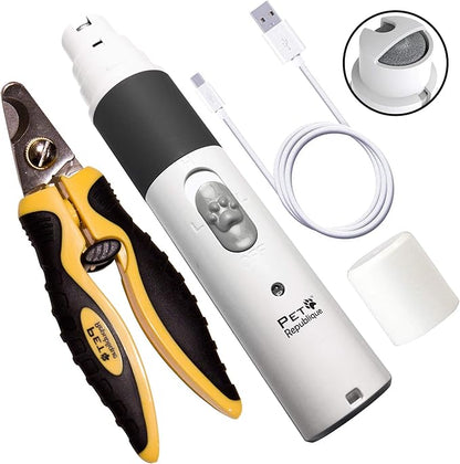 Dog Nail Grinder by Pet Republique - 2 Speed Electric Rechargeable Nail Grinder - Gentle, Quiet, Low, Painless Nail Trimmer - Multi-Setting Grinder for Any Small or Medium Dog, Cat, and Pet Claw