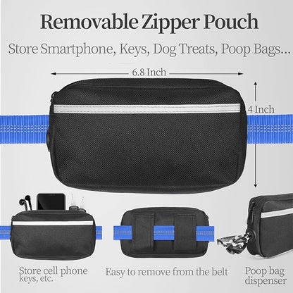 iYoShop Hands Free Dog Leash with Zipper Pouch, Dual Padded Handles and Durable Bungee for Walking, Jogging and Running Your Dog (Large, 25-120 lbs, Royal Blue)