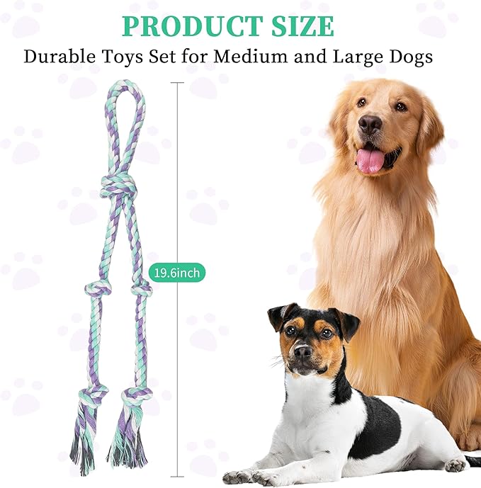 Dog Rope Toys for Large/Medium Aggressive Chewers, Tough Cotton Chew Toy, 3 Feet 5 Knots Indestructible, Tug of War Dog Pull Rope Teeth Cleaning (5 knot-19.5In)