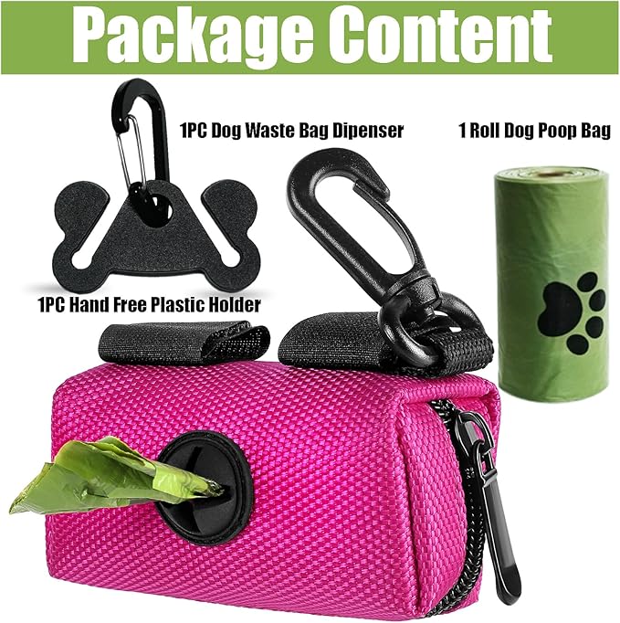 Black and Pink Dog Waste Bag Dispensers - Leash Attachment Dog Poop Bag Holders With Hand Free Holder Carriers