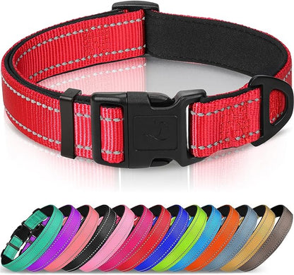 Joytale Reflective Dog Collar, Soft Neoprene Padded, Metal D-Ring, Nylon Pet Collar Adjustable for Extra Large Dogs, Red, XL