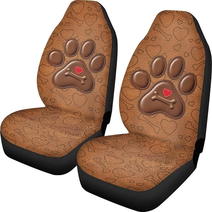 Dreaweet Dog Paw Car Seat Covers Brown 2 Piece Universal Washable Car Seat Cover Front Seats Only Cute Car Accessories Interior Easy to Install