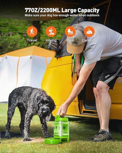 Portable Dog Water Bottle Bowl - 77 oz Travel Water Bowl Dispenser for Dogs Leak Proof, Suitable for Large Pet Drinking, A Must Have for Outdoor, Camping, Walking, Beach, Hunting Other Scenes （Green）