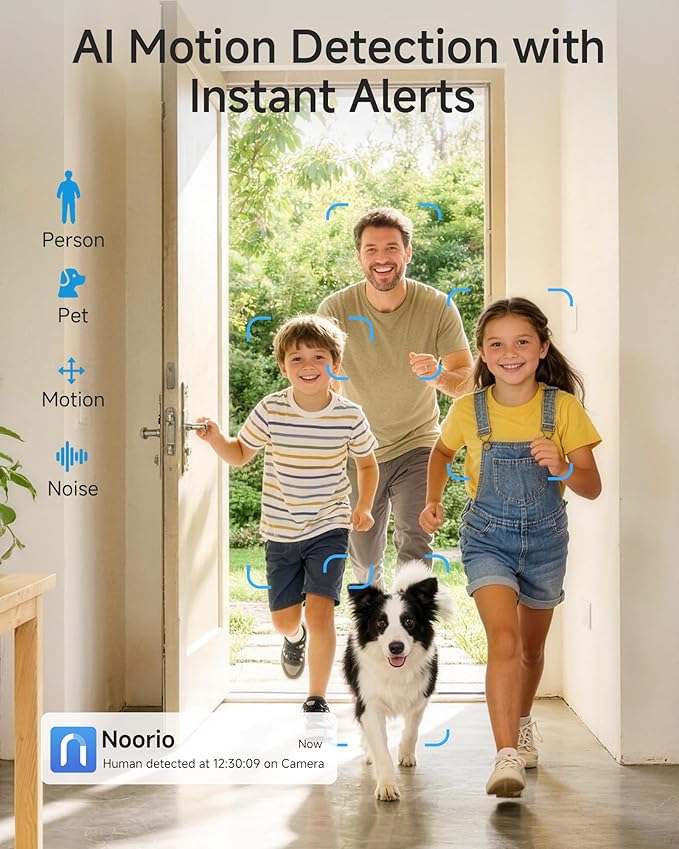 Noorio Security Indoor Camera with 5GHz WiFi, 2K UHD Security Camera, Pet/Dog/Baby Camera with Phone app, Night Vision, Human/Pet Auto Tracking, 360 Pan-Tilt, Works with Homekit, T110