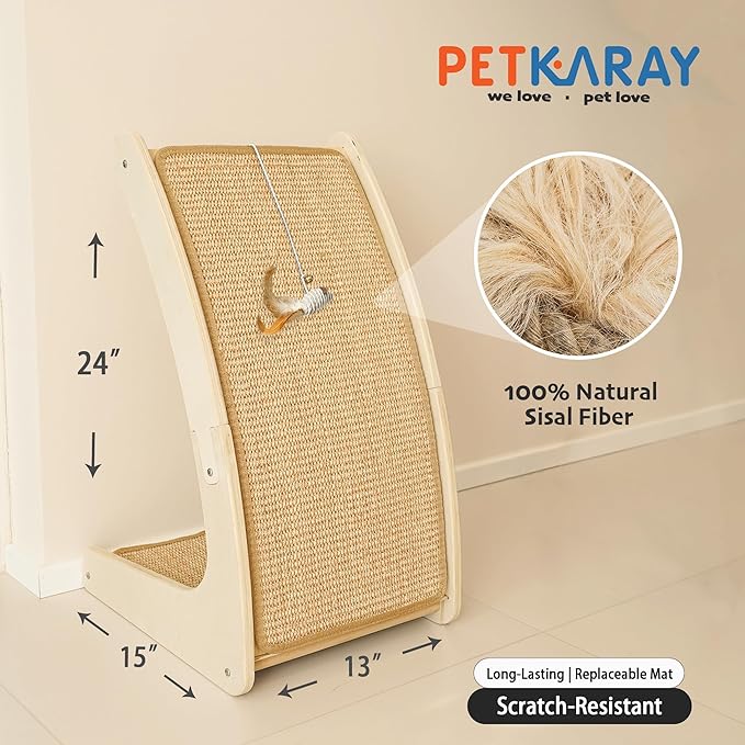PETKARAY Curved Sisal Cat Scratcher Board, Ramp Scratching Post and Scratch Pad for Indoor Cats, Wall Furniture Protector