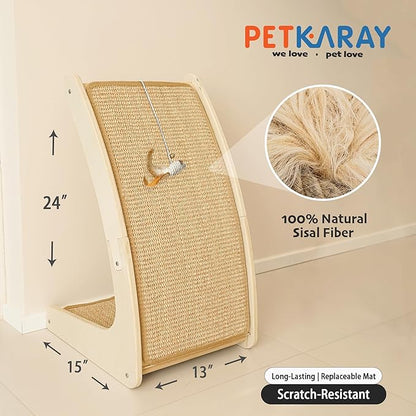 PETKARAY Curved Sisal Cat Scratcher Board, Ramp Scratching Post and Scratch Pad for Indoor Cats, Wall Furniture Protector