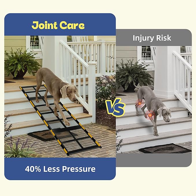Dog Ramp for Car & Truck & SUV & Stairs - Joint-Friendly, Anti-Slip, Gentle Slope，Extra Wide & Stable, Up to 200 lbs