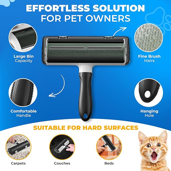 Ultimate Pet Hair Remover Kit – Pet Hair Removal Glove + Lint Roller Brush + Deep-Removal Tool – for Sofa, Furniture & Car Seats – Dog Grooming Gloves for Shedding, Dogs & Cats