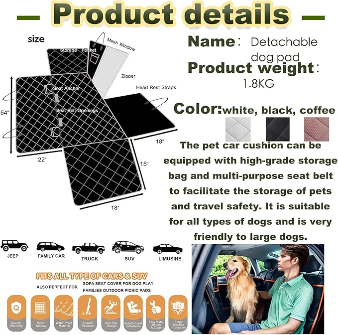 Dog Shaped Car Seat Cover with Rear Seat Mesh Window, Waterproof, Anti-Skid and Scratch Resistant Rear Seat for Large Pets, Protect the Car Interior， Suitable for Cars, Trucks and Suv. (black)