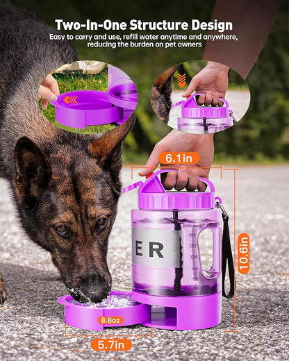 Portable Dog Water Bottle Bowl - 77 oz Travel Water Bowl Dispenser for Dogs Leak Proof, Suitable for Large Pet Drinking, A Must Have for Outdoor, Camping, Walking, Beach, Hunting Other Scenes （Purple）