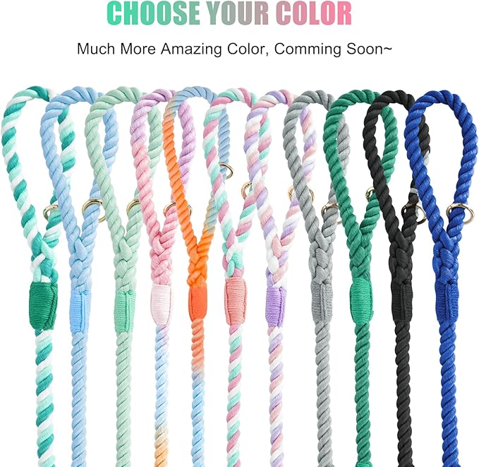 Dog Leash 5 FT Handmade Braided Cotton Rope Leashes for Small Medium and Large Dogs, New Golden Heavy Duty Metal Clasp, Cherry Blossom Pink