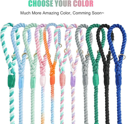 Dog Leash 6 FT Handmade Braided Cotton Rope Leashes for Small Medium and Large Dogs, New Golden Heavy Duty Metal Clasp, Cherry Blossom Pink