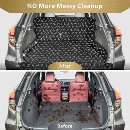 F-color SUV Cargo Liner for Dogs, Water Resistant Pet Cargo Cover Dog Seat Cover Mat for SUVs Sedans Vans with Bumper Flap Protector, Non-Slip, Large Size Universal Fit, Bone