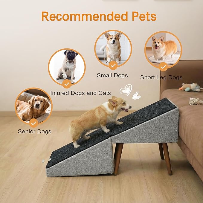 Dog Ramp for Bed and Couch,Wooden Foldable Dog Ramp,17 Inch Working Height, Non-Slip Ramp with Replaceable Carpet for Small Senior Dogs, Furniture Ramp Protect Joints(Gray XL 17" H)