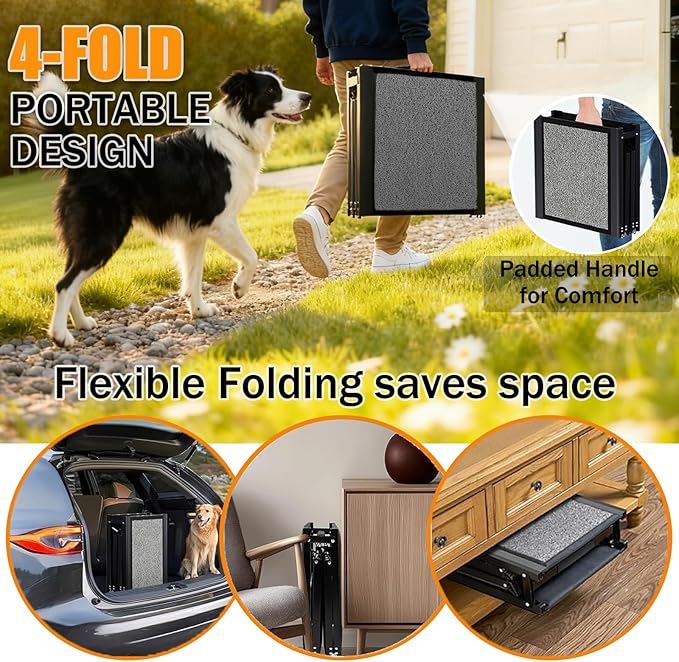 63" Long &17" Wide Heavy Duty & Portable Dog Ramp, Folding Pet Ramp for Large Dogs up to 250LBS, Non-Slip Car Ramp for SUV, Truck Easy Loading