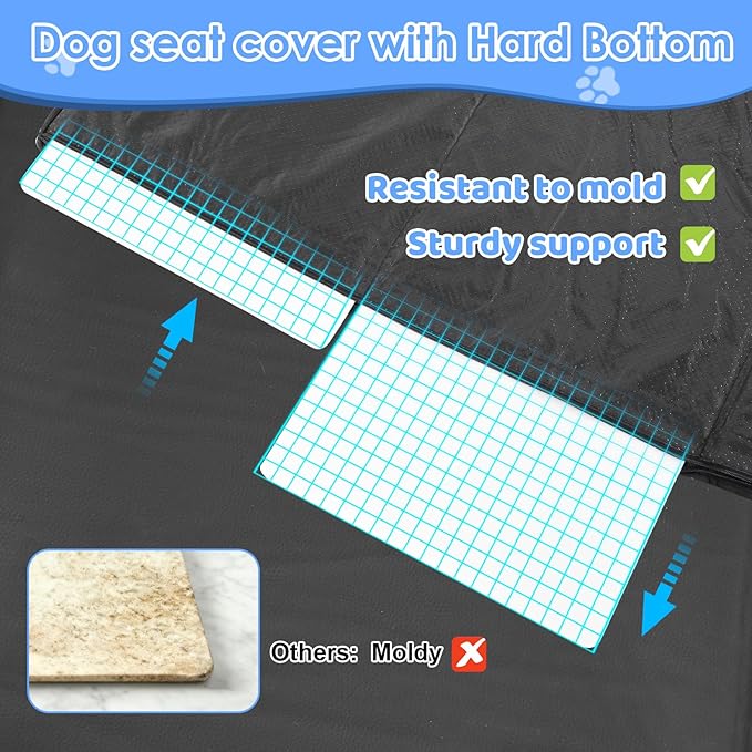 Gugxiom Upgraded PU Leather Back Seat Extender for Dogs, Waterproof Heavy Duty Hard Bottom Dog Car Seat Cover Hard Bottom, Support 400lbs, Anti-Scratch Dog Hammock for Car, SUV, Truck