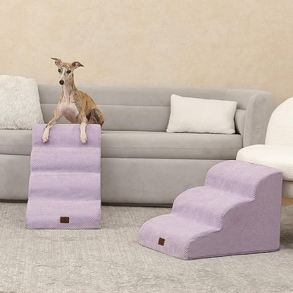 EHEYCIGA Curved Dog Stairs Ramp for Small Dogs 15.7" H, 3-Step Dog Steps for Couch Sofa and Chair, Pet Stairs for Cats, Non-Slip Balanced Pet Steps Indoor, Lilac