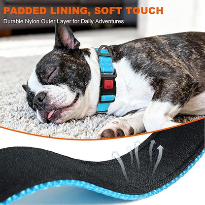 Taglory Reflective Dog Collar with Safety Locking Buckle, Soft Neoprene Padded Dog Collar for Small Dogs, Metal D-Ring, Adjustable Nylon Neck Strap for Daily Walking, Training & Running, Sky Blue, S