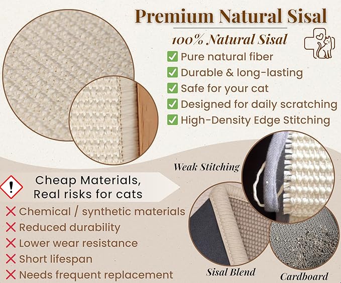 Mookie’s 26.5”x16.7” Extra Large Cat Scratcher Bed – Wooden Cat Couch with Natural Sisal – Cat Lounge Scratching Pad for Large Indoor Cats, Durable Horizontal Scratcher Furniture for Cats