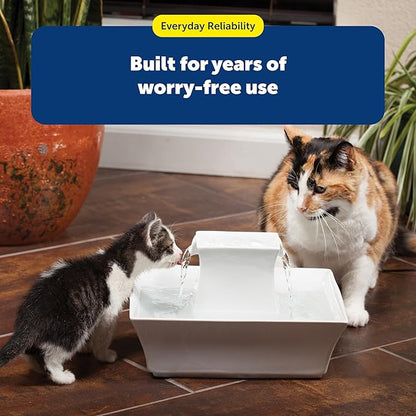 PetSafe Drinkwell Pagoda Fountain - Hygienic Ceramic Continuous Flowing Fountain - Elevated Upper Bowl & Double Free-Falling Stream Design - Minimalist Pet Hydration Station - 70 oz Capacity