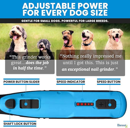 Diamondg Cordless Dog Nail Grinder with Quiet Sound & LED Tip for Large & Small Dogs, 4hrs. Runtime - Electric Dog Nail Trimmer, Heavy Duty Rotary Tool Alternative to Toenail Clippers & Filers