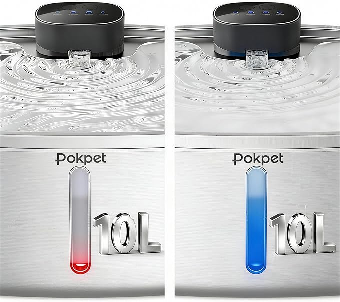 Water Fountain for Dogs Home Outdoor Multi-Pet Stainless Steel 10L/2.64gal Wireless Large Dogs Motion Sensor Dispenser Filtered Cordless Bowl Waterer -Wireless Stainless Steel&8Filters