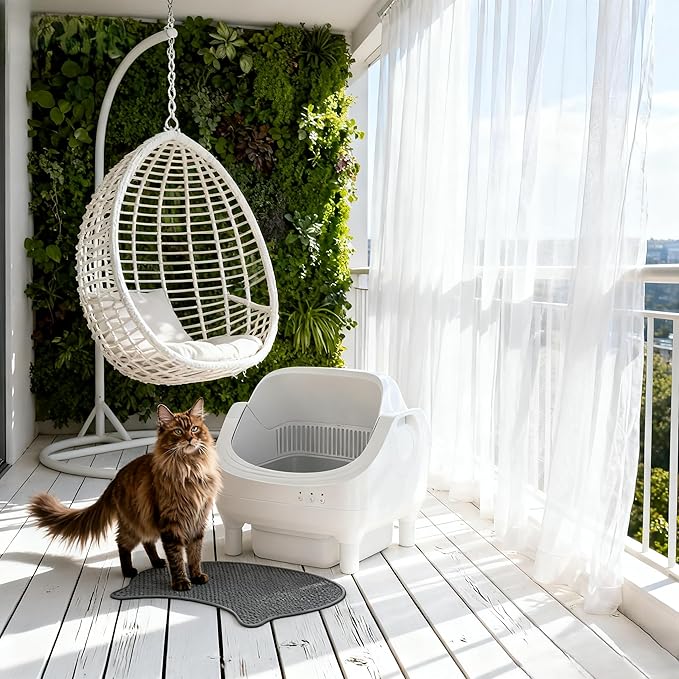 Open-Top Automatic Cat Litter Box - Self-Cleaning with Smart Gravity Sensor, Health Tracking & Waste Management for Multi-Cat Homes