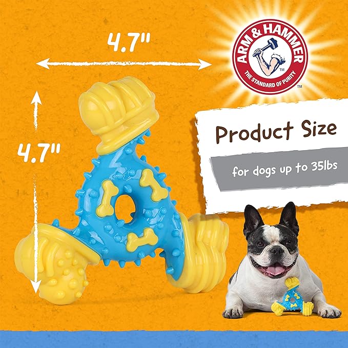Arm & Hammer for Pets Nubbies TriBone Dog Dental Toy - Best Dog Chew Toy for Moderate Chewers - Helps Reduce Plaque & Tartar Peanut Butter Flavor Baking Soda (Pack of 2)