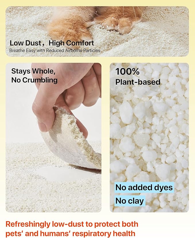 Michu Wonder Cat Litter, Cassava Plant-Based Cat Litter, Automatic Litter Box Friendly, Flushable & Fast Clumping, Low Dust Odor Control, 5.5lb/88oz - Unscented 4 Pack