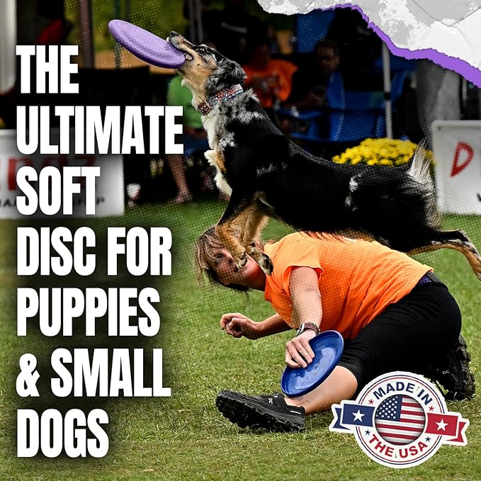 Hyperflite Nano Hyperflex Disc Dog Disc 4” (24g) | Official Skyhoundz Mini Flying Disc for Small Dogs & Puppies | Long-Flying, Lightweight Chase Dog Toy for Backyard, & Beach | Anti-Glare - Purple