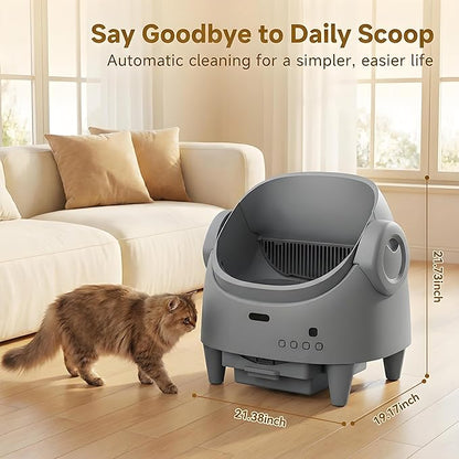 Automatic Cat Litter Box, Self-Cleaning Litter Box with Open-Top Design, 15-Layer Safety Protection System & Smart App Control, Electric Cat Litter Box with Adjustable Entry Height & Odor Control