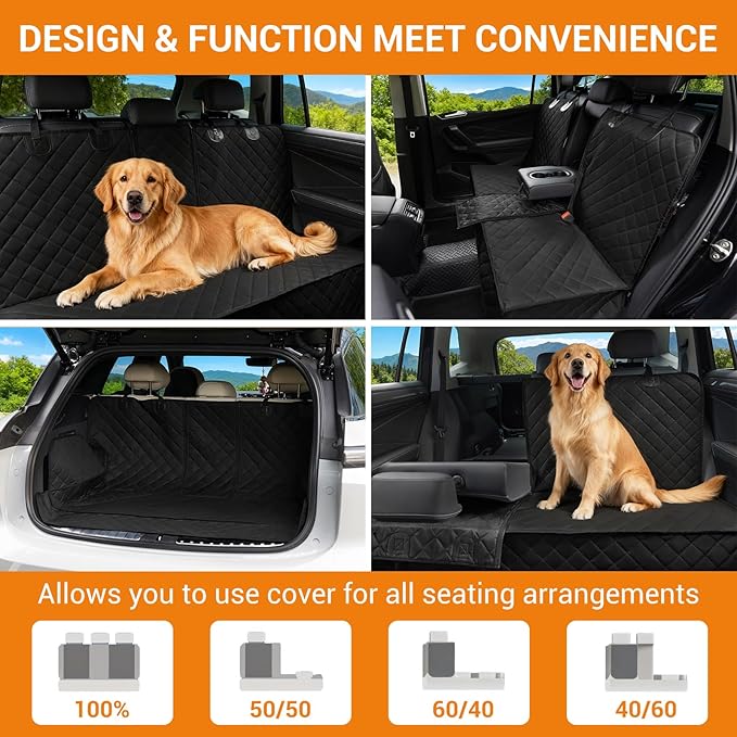 Dog Car Seat Cover for Back Seat - Waterproof Pet Seat Protector with Non-Slip Backing, Universal Fit for Most Cars, SUVs, and Trucks (Black-3,Standard（49" W x 54" L）)