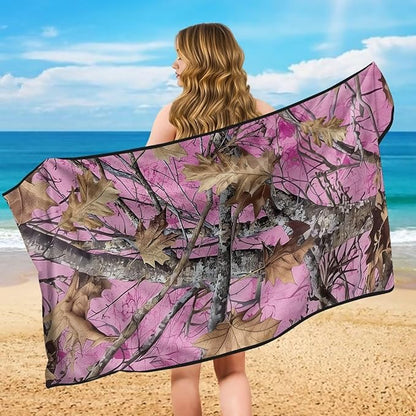 SEANATIVE Car Seat Towel Covers with Storage Bag Seat Post Workout Sweat Washable Cover for Car Towel for Dog Pet Workout Outdoor Sport Activities, Pink Camouflage Hunting Print