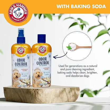 Arm & Hammer Odor Control Pet Deodorizing Set, Holiday Edition: Includes Dog Shampoo, 8FL OZ + Bath Spray, 8FL OZ, Cashmere Vanilla Scent