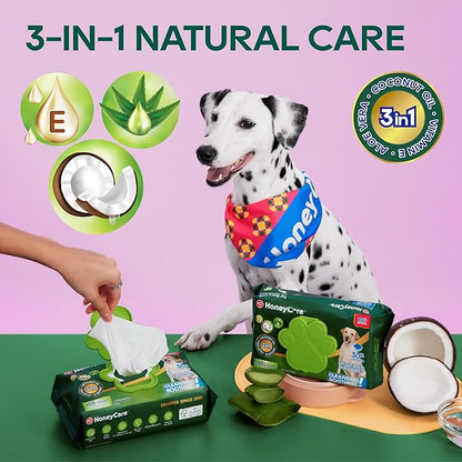 HONEY CARE Disposable Pet Wipes for Dogs & Cats – Cleansing & Soothing, Fragrance-Free, 100 Wipes for Paws, Butt & Body Cleaning