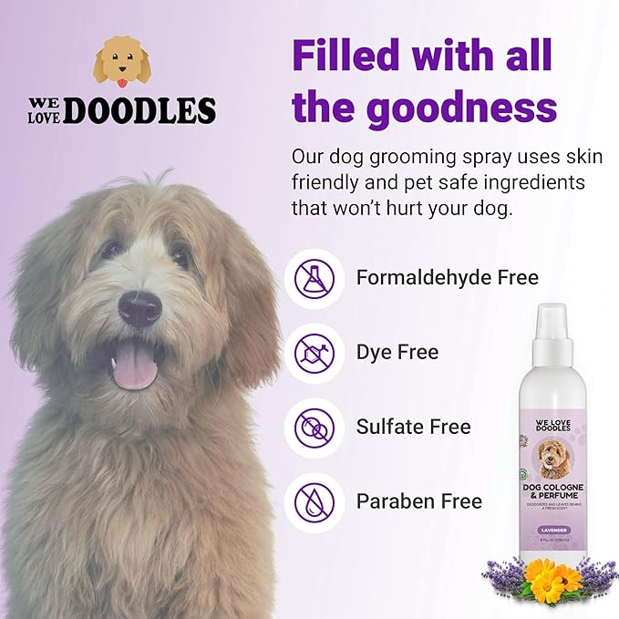 We Love Doodles Dog Cologne & Perfume, Deodorizing, Safe Ingredients, Manufactured in USA, Long Lasting After Bath, Deodorant for Smelly Dogs, Pawfume for Pets, Odor Eliminator Spray, Lavender, 8 OZ