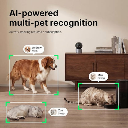 AI Pet Camera Indoor with Phone App, Dog Camera with Speaker, Multi-Pet Recognition & AI Day Summary, 2K 3MP Cat Camera for Indoor, 360° Auto Tracking, Night Vision, 2-Way Talk, WiFi 2.4G/5G