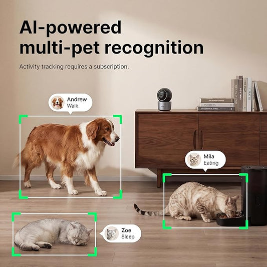 AI Pet Camera Indoor with Phone App, Dog Camera with Speaker, Multi-Pet Recognition & AI Day Summary, 2K 3MP Cat Camera for Indoor, 360° Auto Tracking, Night Vision, 2-Way Talk, WiFi 2.4G/5G